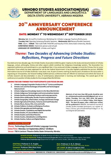 20th Anniversary Conference of the Urhobo Studies Association 